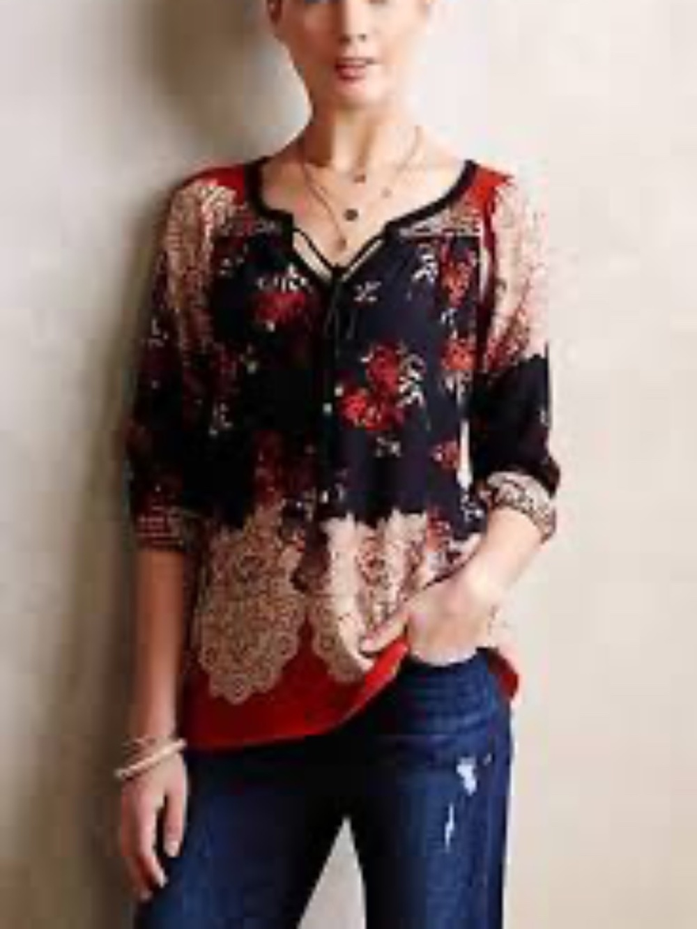Anthro Meadow Rue L Blossom Peasant Tunic Top